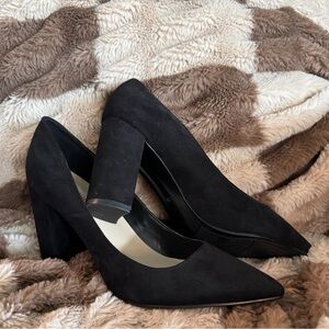 Marc Fisher Black Suede Pointed Toe Block Heel Pumps